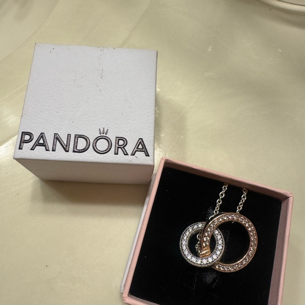 Pandora Two-Tone Interlocking Circle Pendant Necklace - Silver & Rose Gold